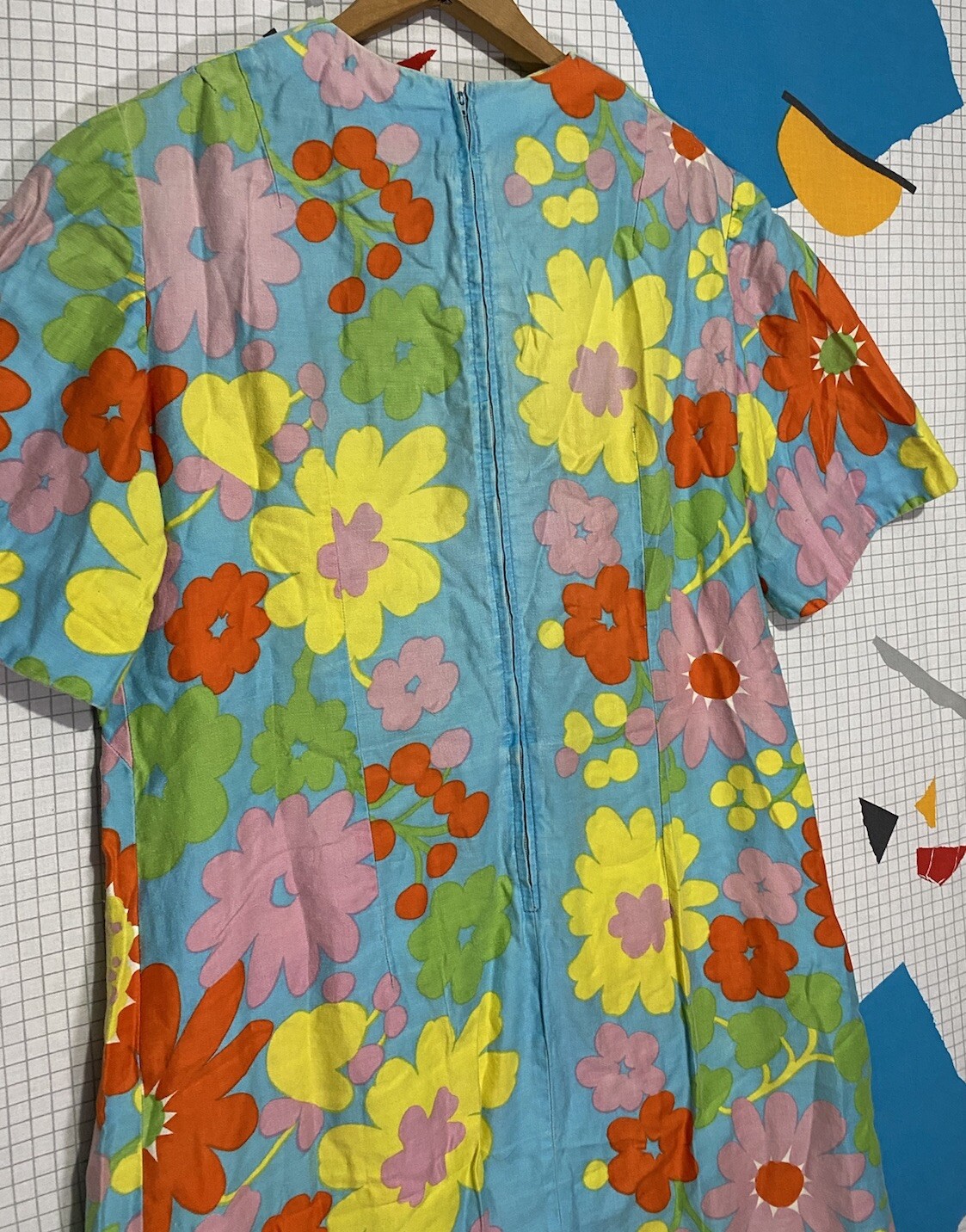 Vintage 60s Floral Mod Dress Hippie Psychedelic Colorful Flower Mini Short 70s