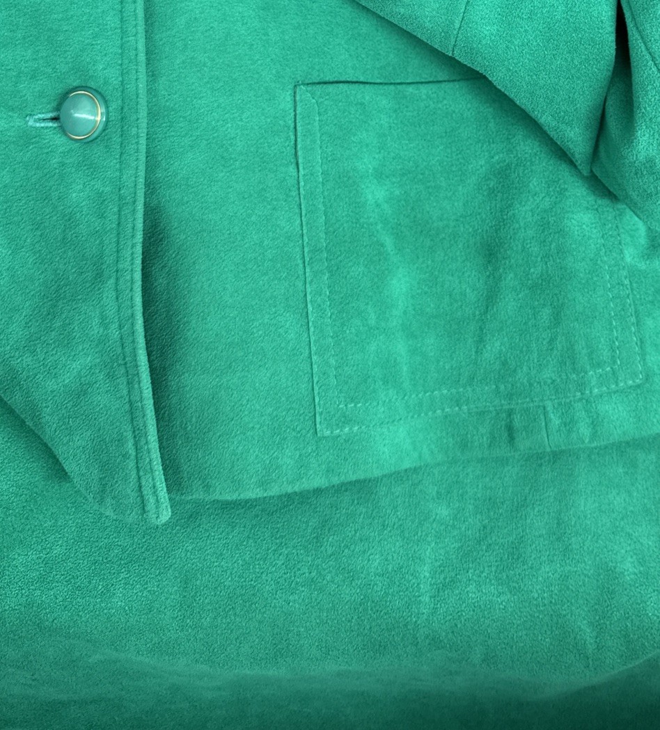 Vintage Roth LeCover Ultrasuede Skirt Suit Green Petite 6 Union Made USA