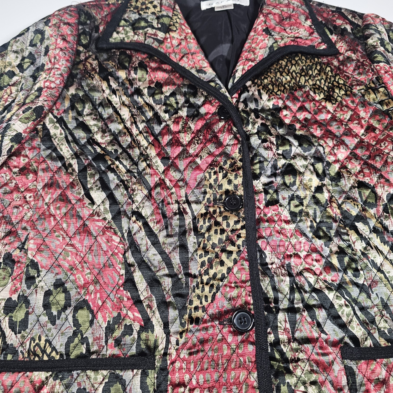 Vintage 90s Rafael Quilted Patchwork Animal Print Jacket Women’s Medium Rare
