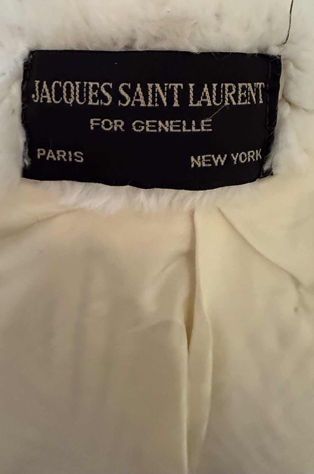 Vintage Jacques Saint Laurent Genelle Ivory Faux Fur Coat Jacket Size L/XL