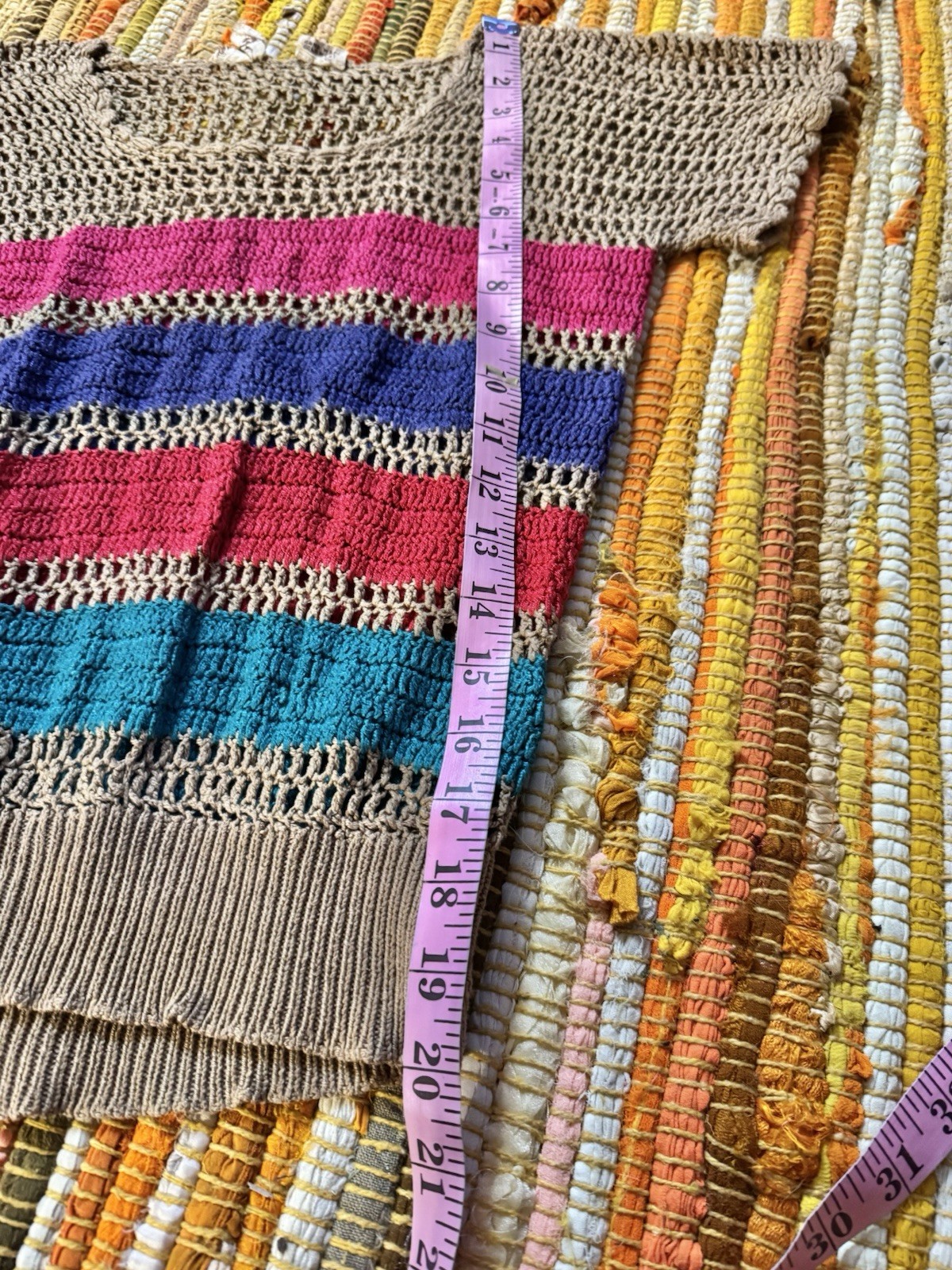 Vtg India Hand Woven Crochet Cap Sleeve Top Pullover XS S 70s 80s Dolman Crop