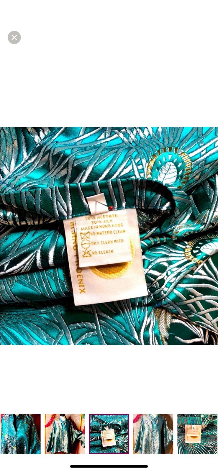 Vintage Rising Phoenix Silk Blouse I 1980s 1990s Teal Peacock KimonoStyle Top L