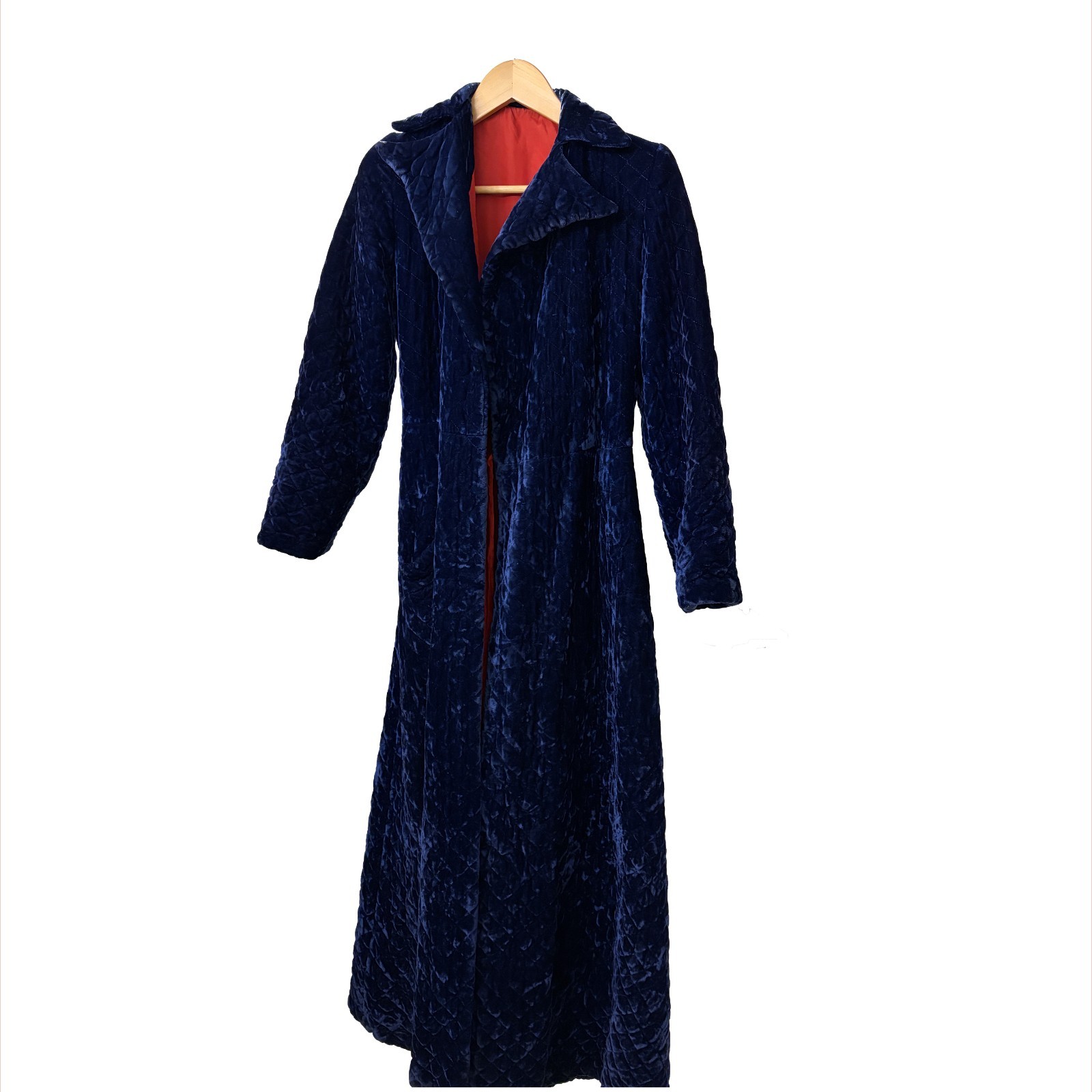 Blue velvet vintage 1940s robe with red interior fits like an xs