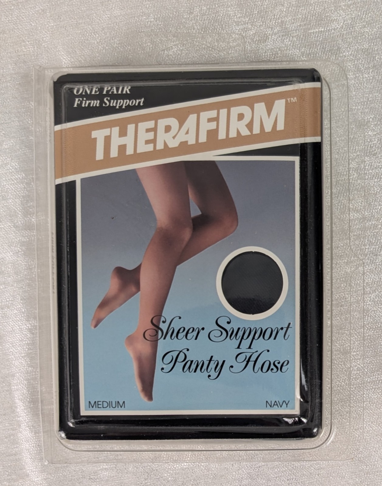 Vintage Therafirm Sheer Support Pantyhose Navy Medium Firm NIP USA New NOS 1980s