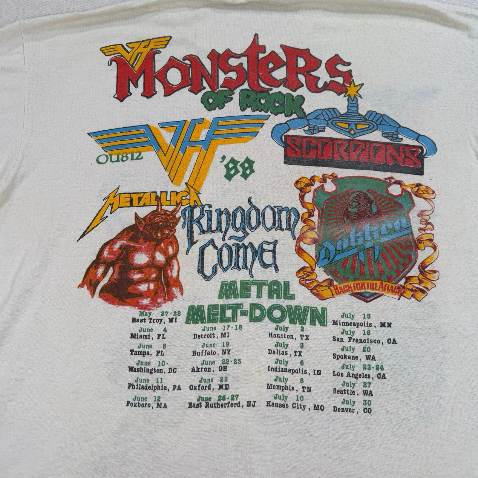 Vintage 1988 Monster Of Rock Tour Shirt Metallica Van Halen Scorpion Band Shirt