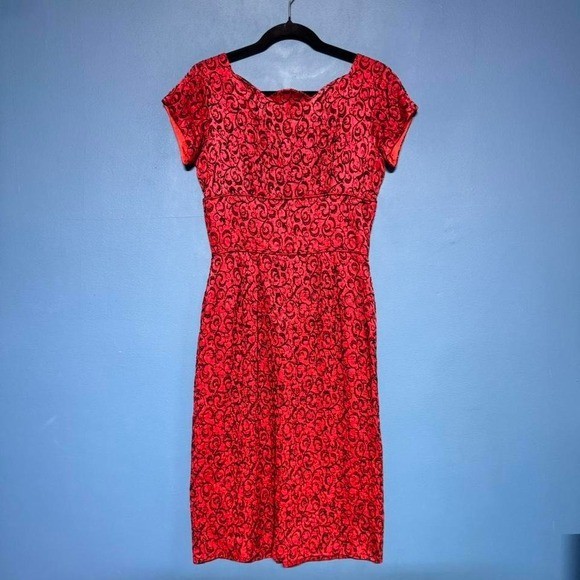 Vintage 40s 50s Pencil Dress Women’s Size Medium Red Black Union Made Femme Twee