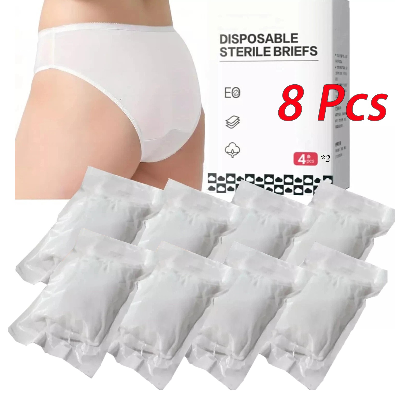 8 Pcs Cotton Disposable Underwear for Women, Suitable for Travel Spa Stays
