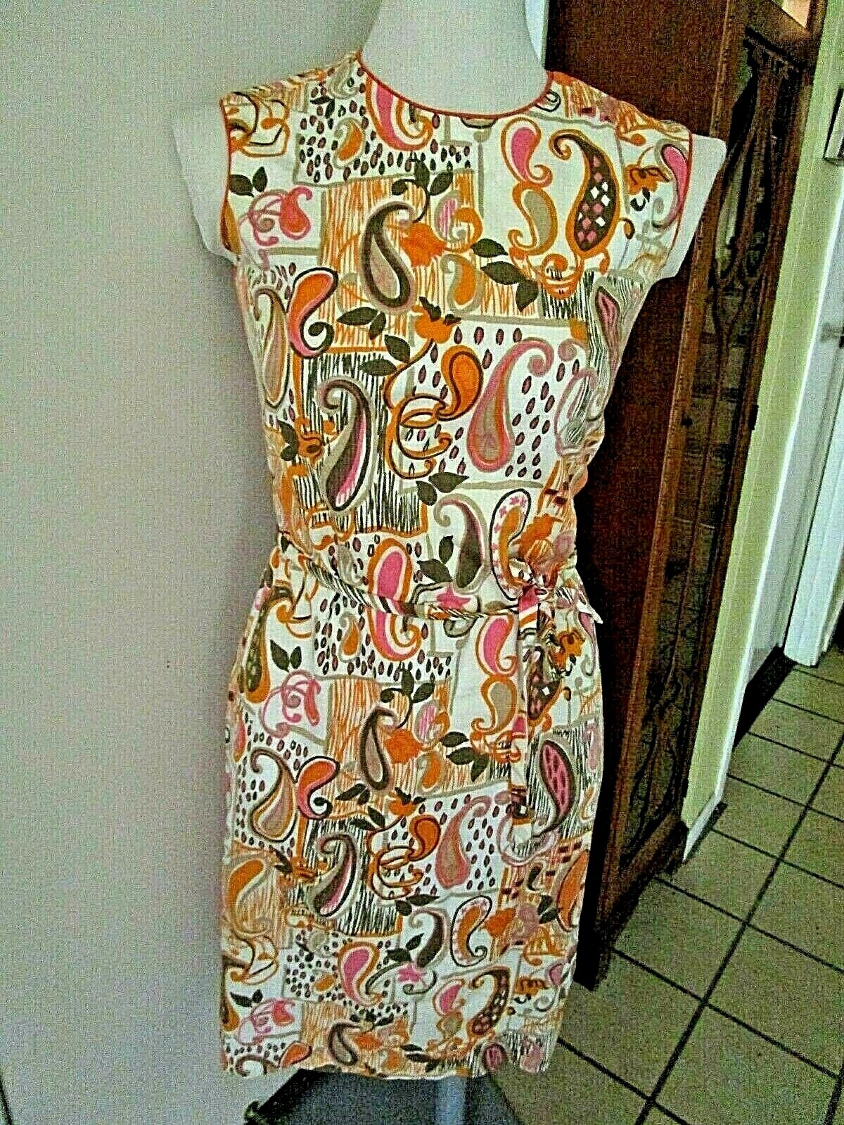 1960’S VINTAGE KIYOMI IOLANI OF HAWAII Shift + Belt WILD MCM PINK ORANGE PAISLEY