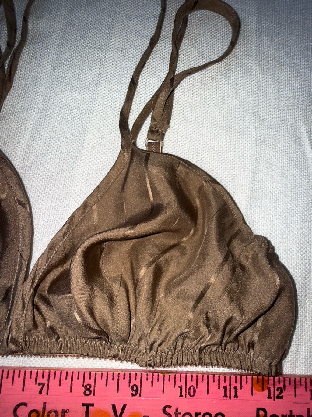 Vtg Vivine La Rinascente Bra 100% Silk M L Bralette Mocha Brown Stripe NOS