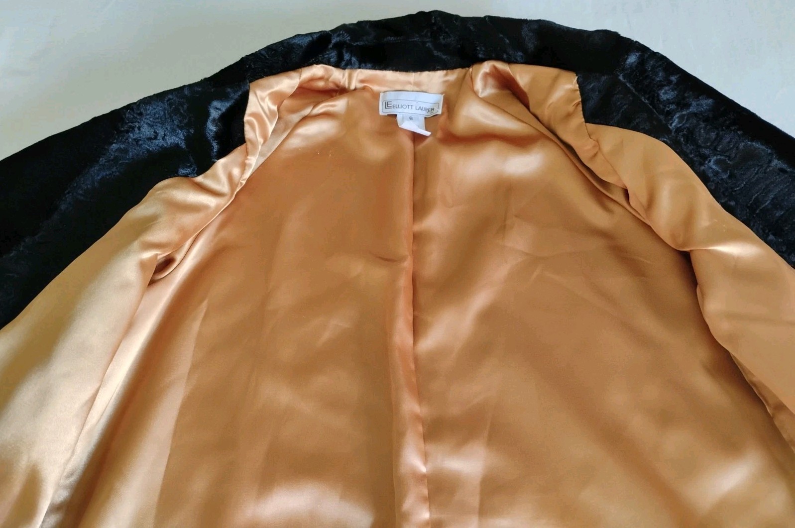 Elliott Lauren Jacket Blazer Coat Women’s Black Faux Fur MCM Mod Glam 6 USA EUC
