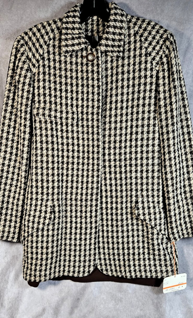 VTG Geoffrey Beene 2 Piece Dress Suit Jacket Houndstooth Size 8 Blazer Skirt NWT