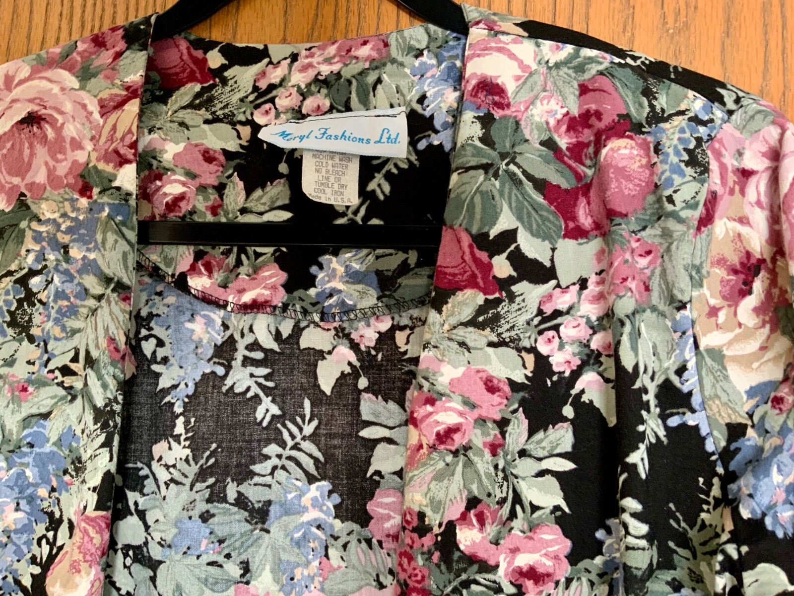 VINTAGE MERYL FASHIONS LTD FLORAL OPEN FRONT CUFFED 3/4 SLEEVE BLAZER JACKET 8