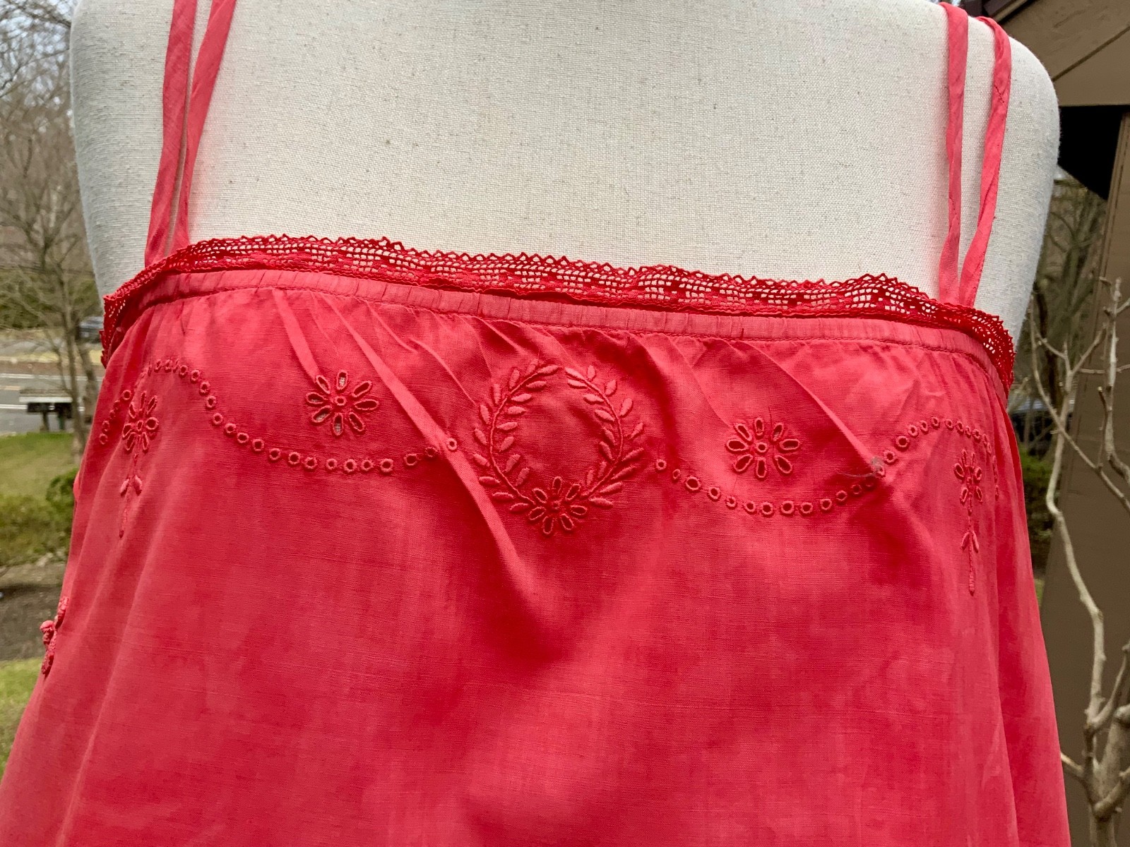 Edwardian Hand-Dyed Cotton Slip Dress | Restored Antique Lingerie with Appliqué