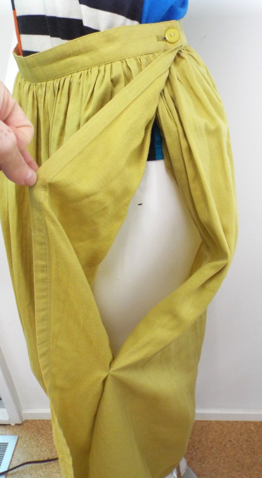 VTG 1980s Issey Miyake Yellow Cotton Asymmetrical Skirt MEDIUM Brush Label Slits