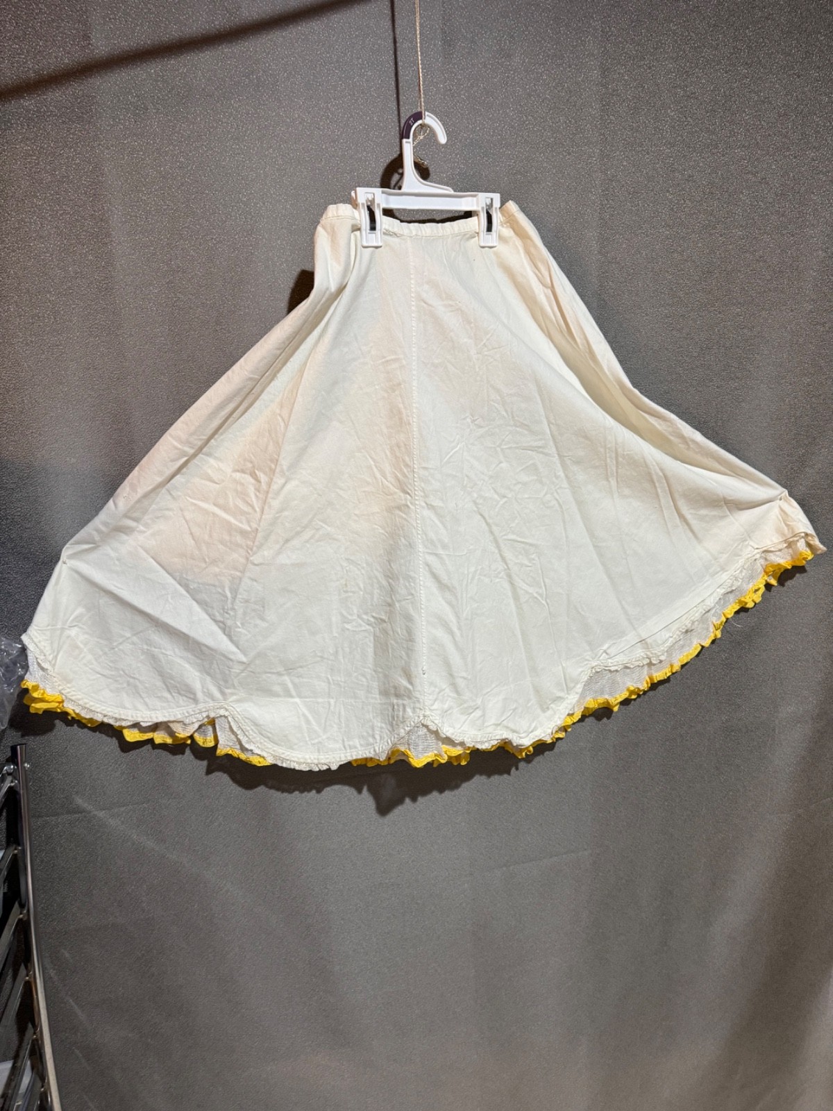 Antiq. FRENCH EDWARDIAN VICTORIAN WHITE COTTON PETTICOAT WITH LACE Trim Netted