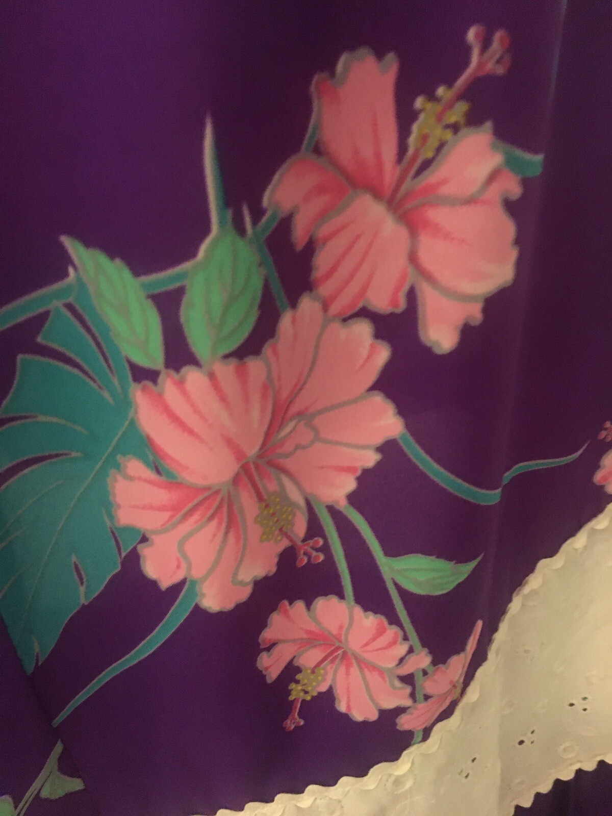 Vintage Hawaiian Luau Purple Maxi Dress Size 10 White Eyelet Floral Gown Flowers