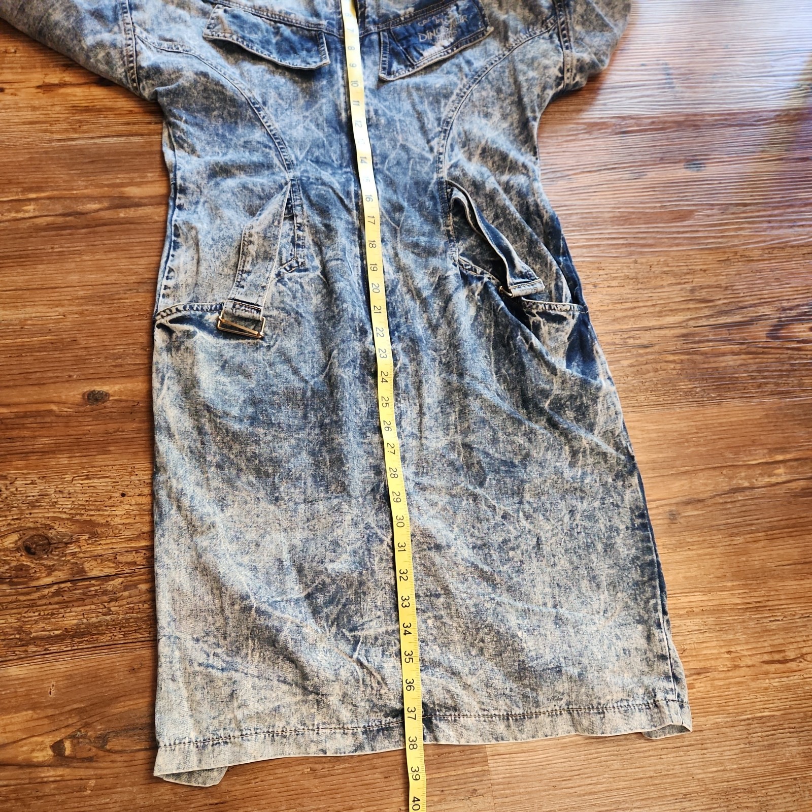 Vtg 80s ZIP UP ACID WASH LONG SLEEVE DENIM DRESS SIZE 3 Power Suit Hair Band