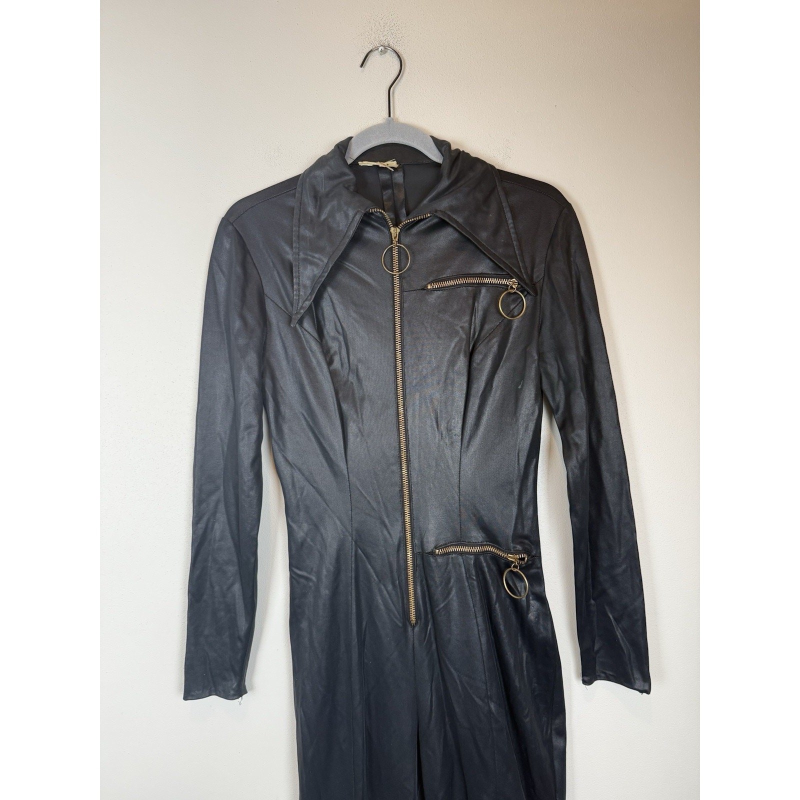 Vintage New Leaf California Black Jumpsuit Disco Jumpsuit Gold Zipper Sexy 70’s