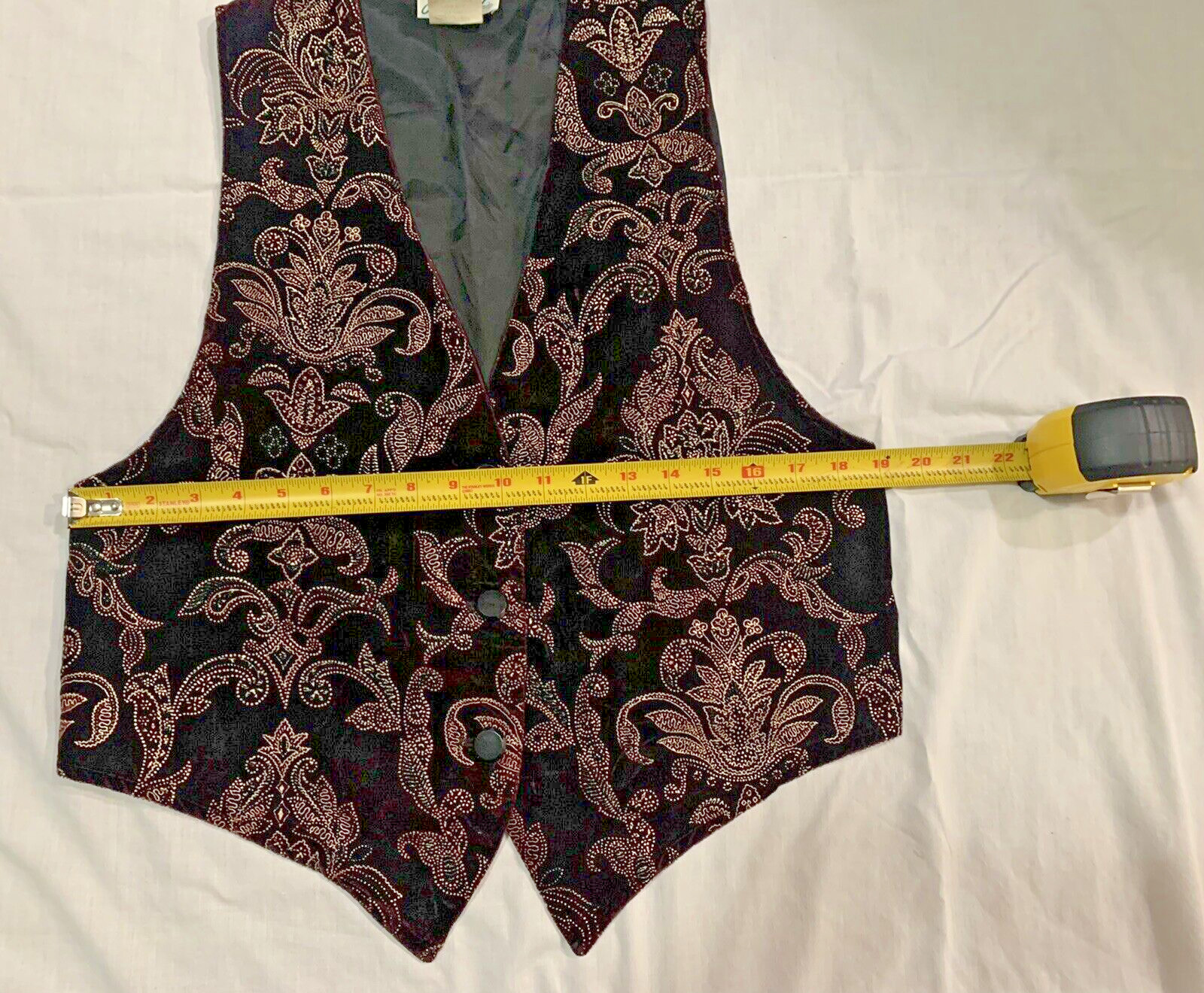 Retro Joanna Burgundy Velvet Like Floral Green & Gold Embellished 90’s Vest Sz M