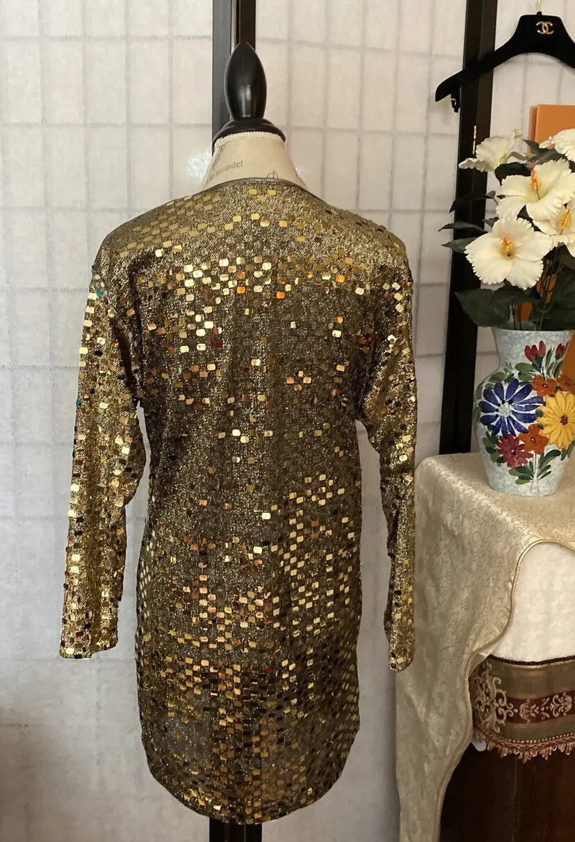 VTG 80s Kathleen Usherwood Periphery Nieman Marcus SHEER BLING Cocktail Dress S