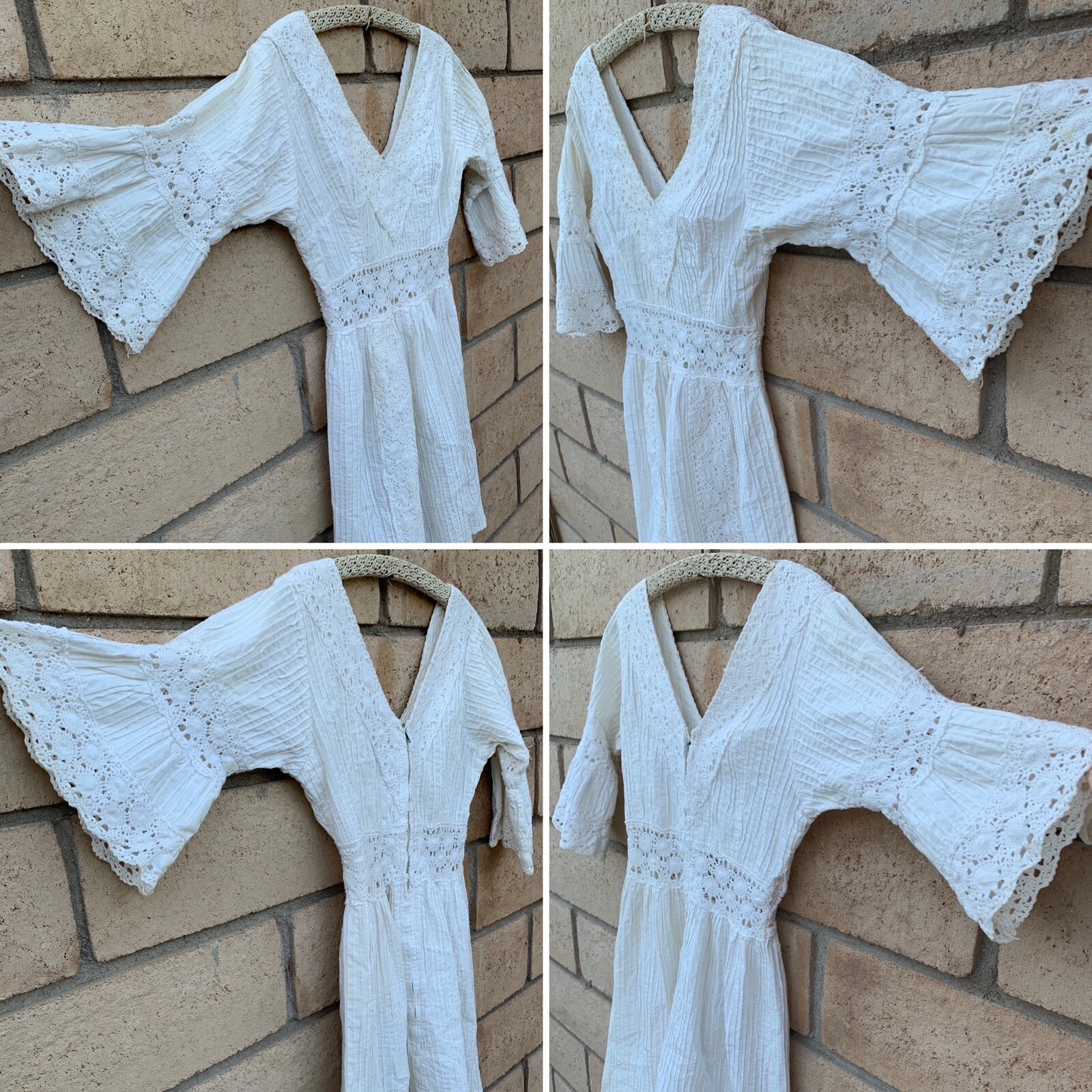 White Mexican Dress Metal Zipper Hippy Boho Peasant Hippie Chic vintage