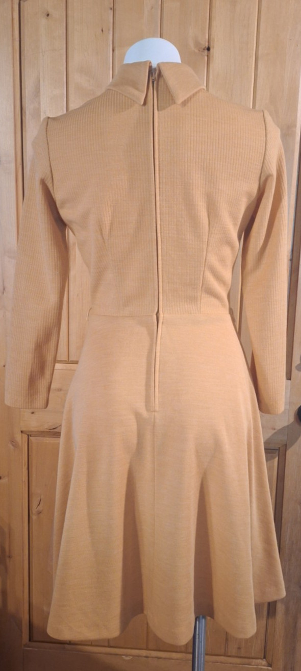 1970s Tan Knit Skater Dress Mod