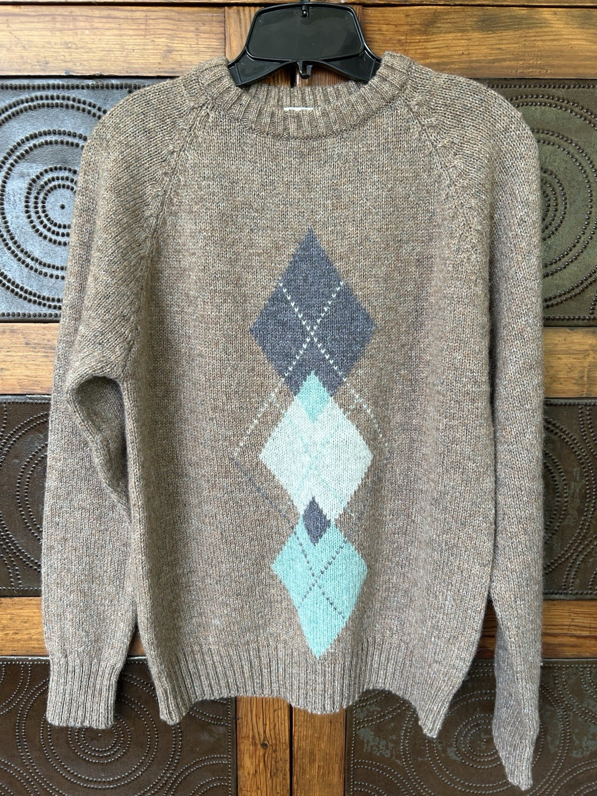 Vintage 80’s McGregor Wool Sweater Womens Argyle Sz. L Pullover Brown Diamond