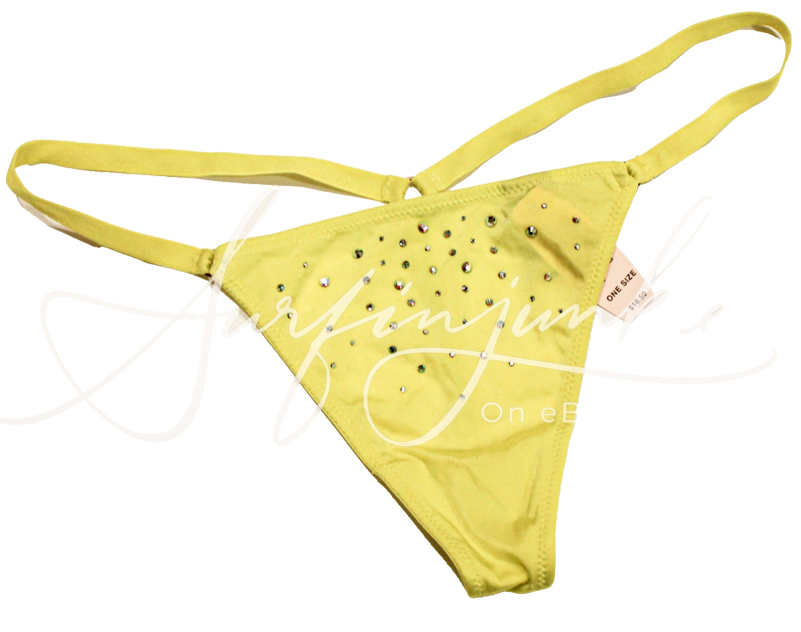 Victoria’s Secret Vintage Panty OSFM Neon Yellow VString Bikini Crystals Panties