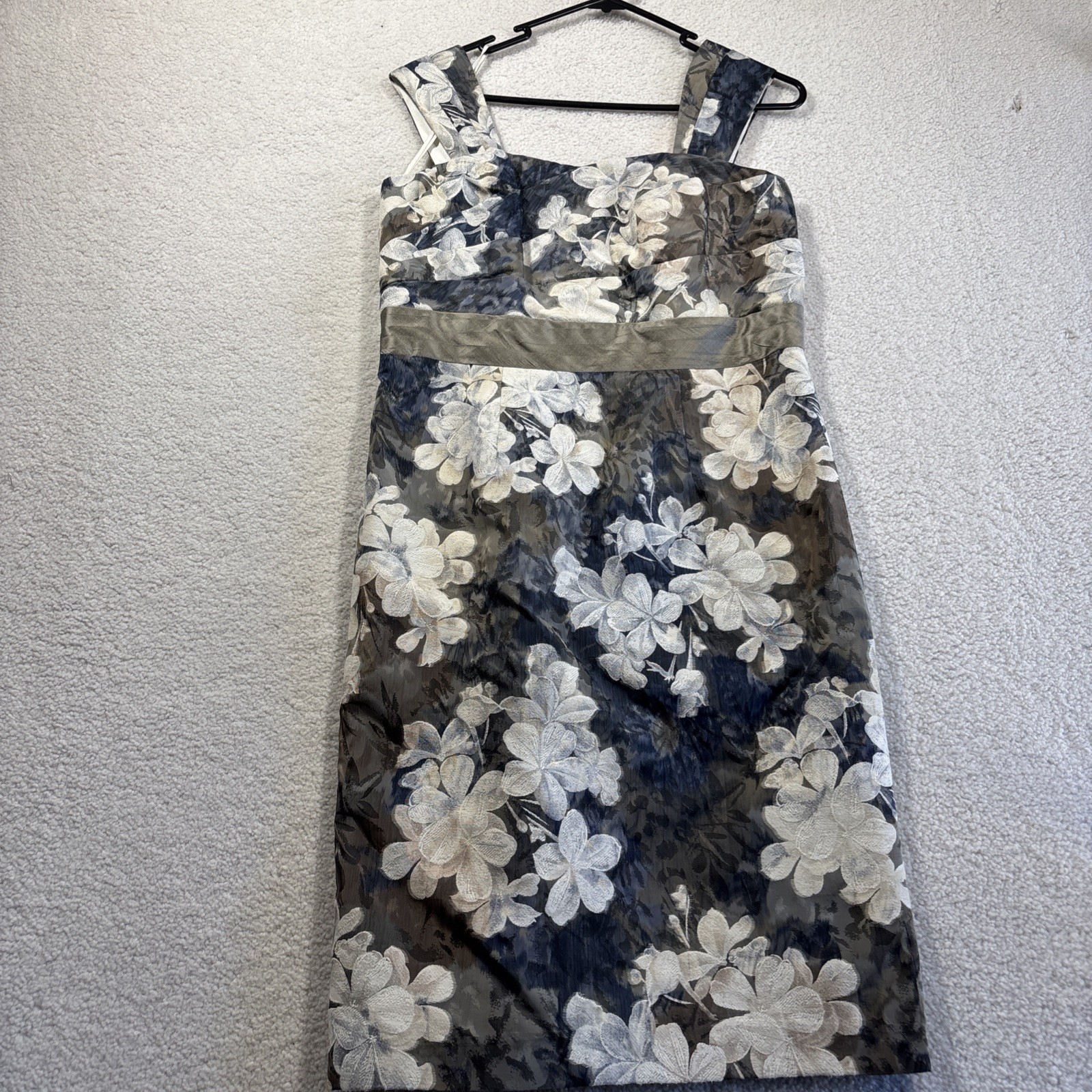 John Charles MOTB Silk Dress & Jacket Suit Grey Blue Ivory Women’s Size 10