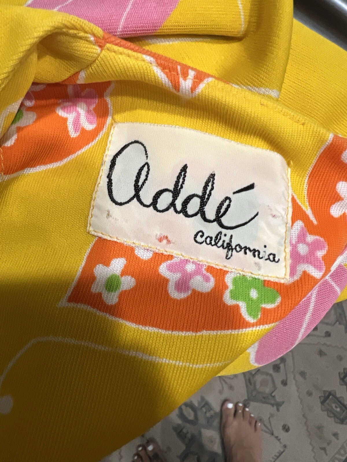 Vtg Adde’ Floral Yellow Pink Butterfly Pantsuit 70s Pantsuit rare