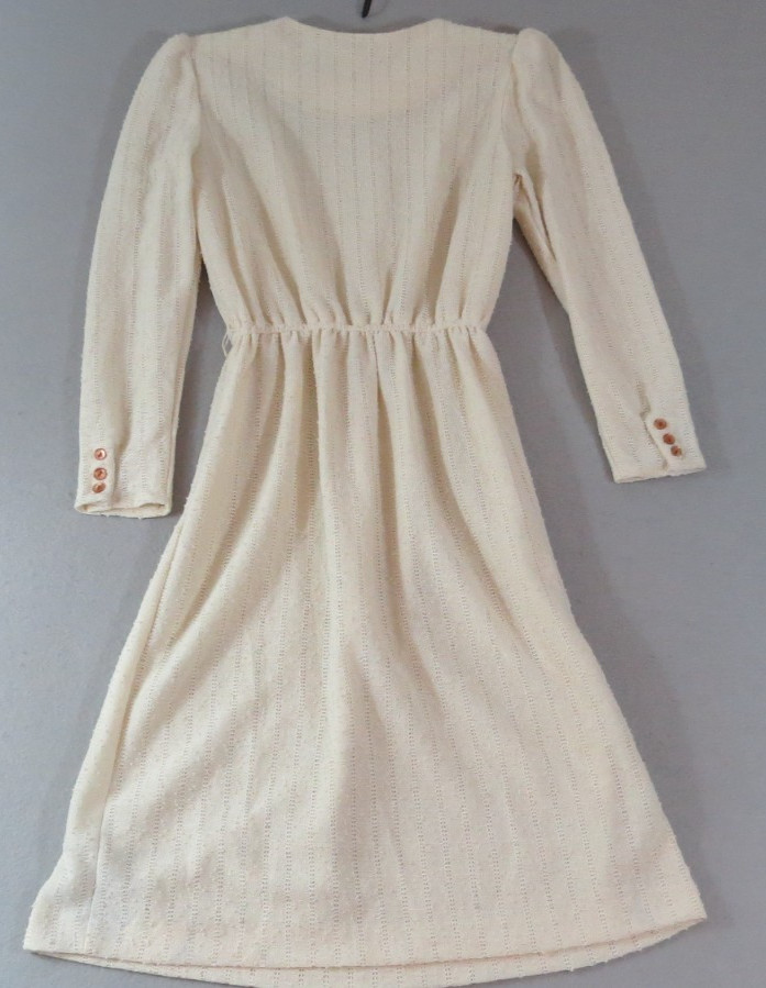 Retro 1970s Sally Lou Cotton Blend Pointelle Bobble Knit Dress Women’s Size 14