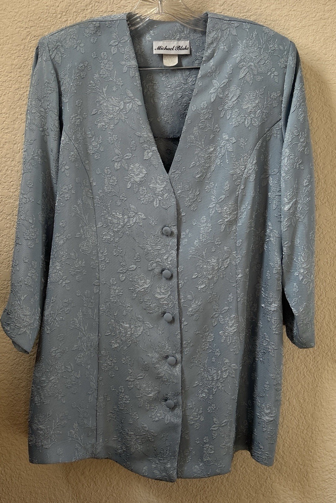 Vintage Michael Blake Dress 2 Piece Set Top Skirt Blue Wedding Formal Size 14P