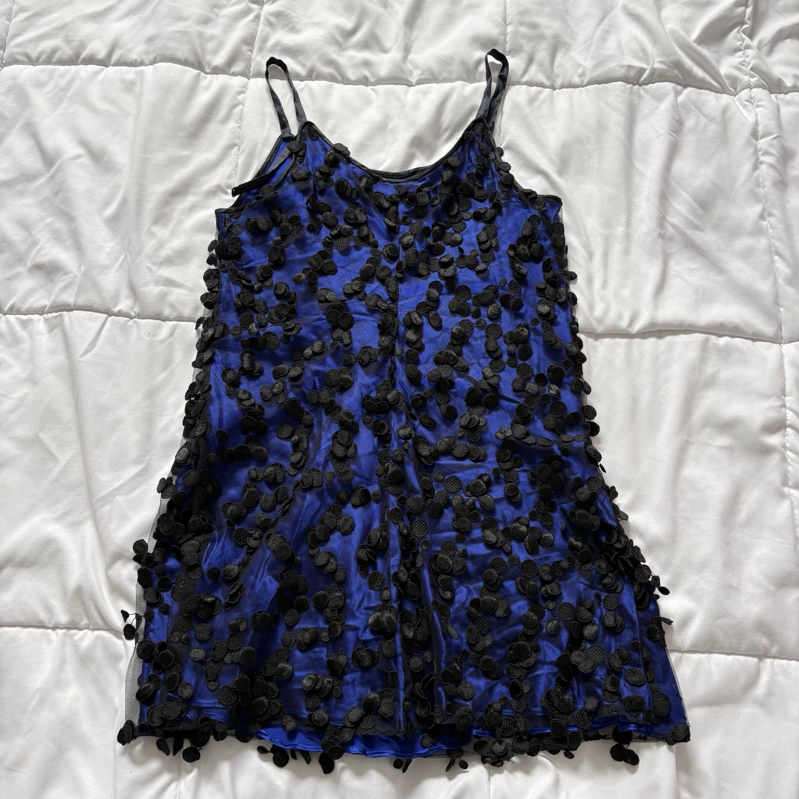 Vintage 80s 90s Mini Cocktail Dress Blue Black Dainty Romantic Feminine Whimsy