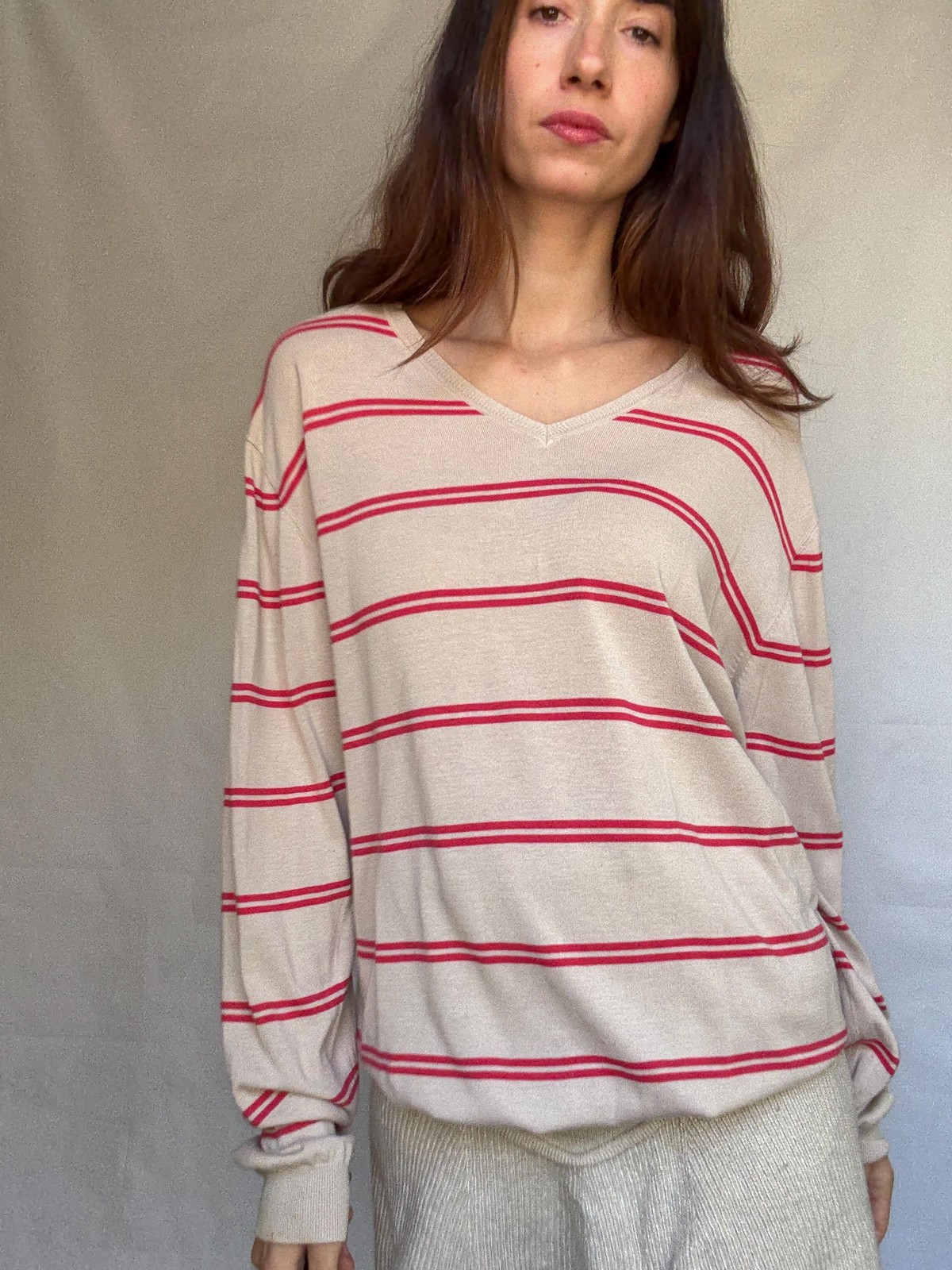 Massimo Dutti beige striped jumper, 100% extra fine cotton, ribbed cuffs and hem