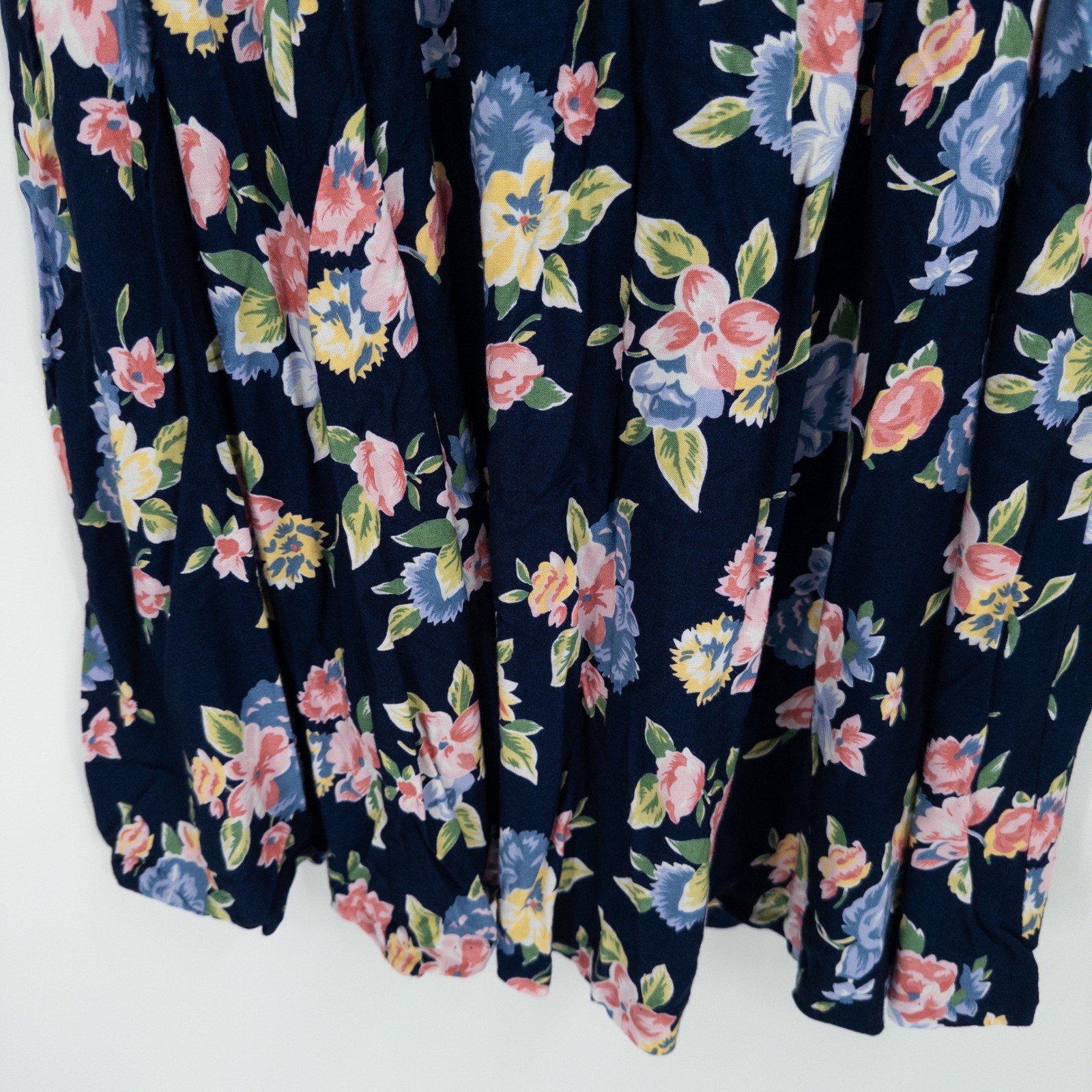 Vintage 90s Floral Midi Skirt Womens Medium Navy Blue Miss Honey Butter Mom