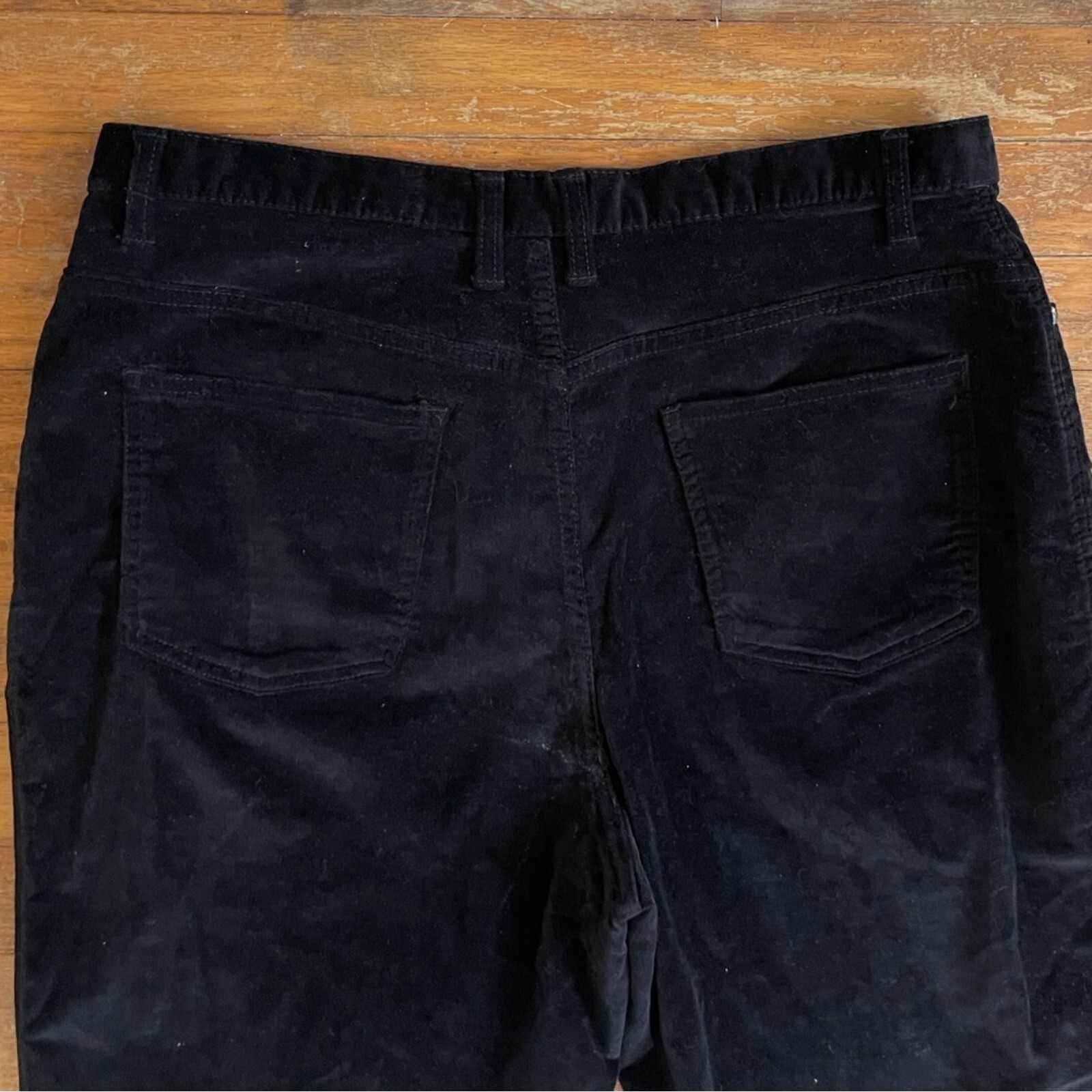 Vintage Black Velvet Pants Size XL 16 35″ Waist 1990s High Waist Cotton Trousers