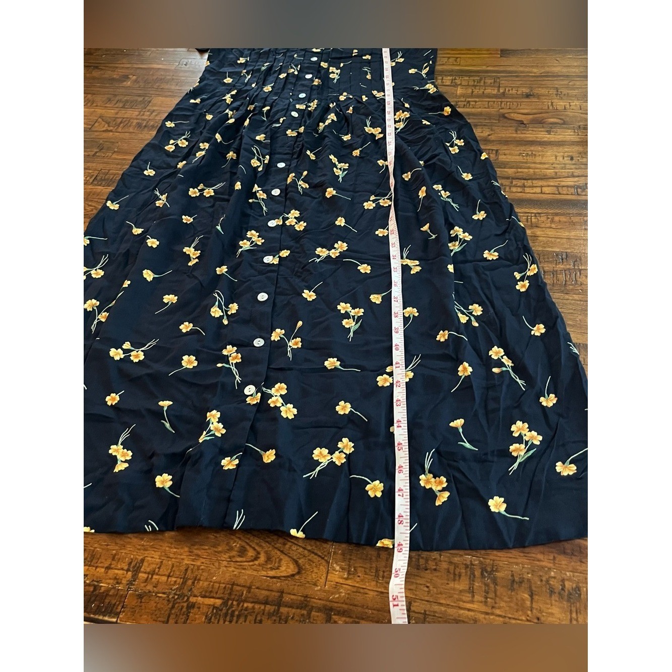 Jessica Howard Navy Maxi Dress Yellow Floral mother pearl buttons Vintage Sz 8