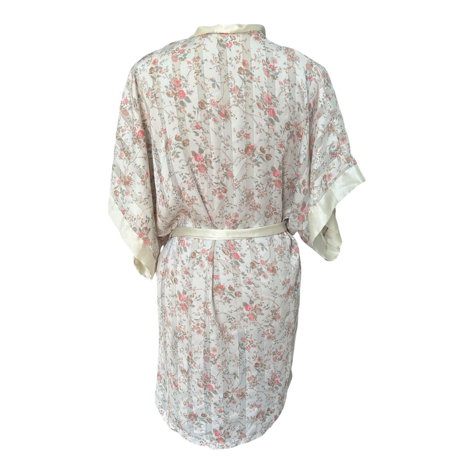 Vintage Circa 2000 Romantic Satin Floral Short Robe Kimono Small Made in USA