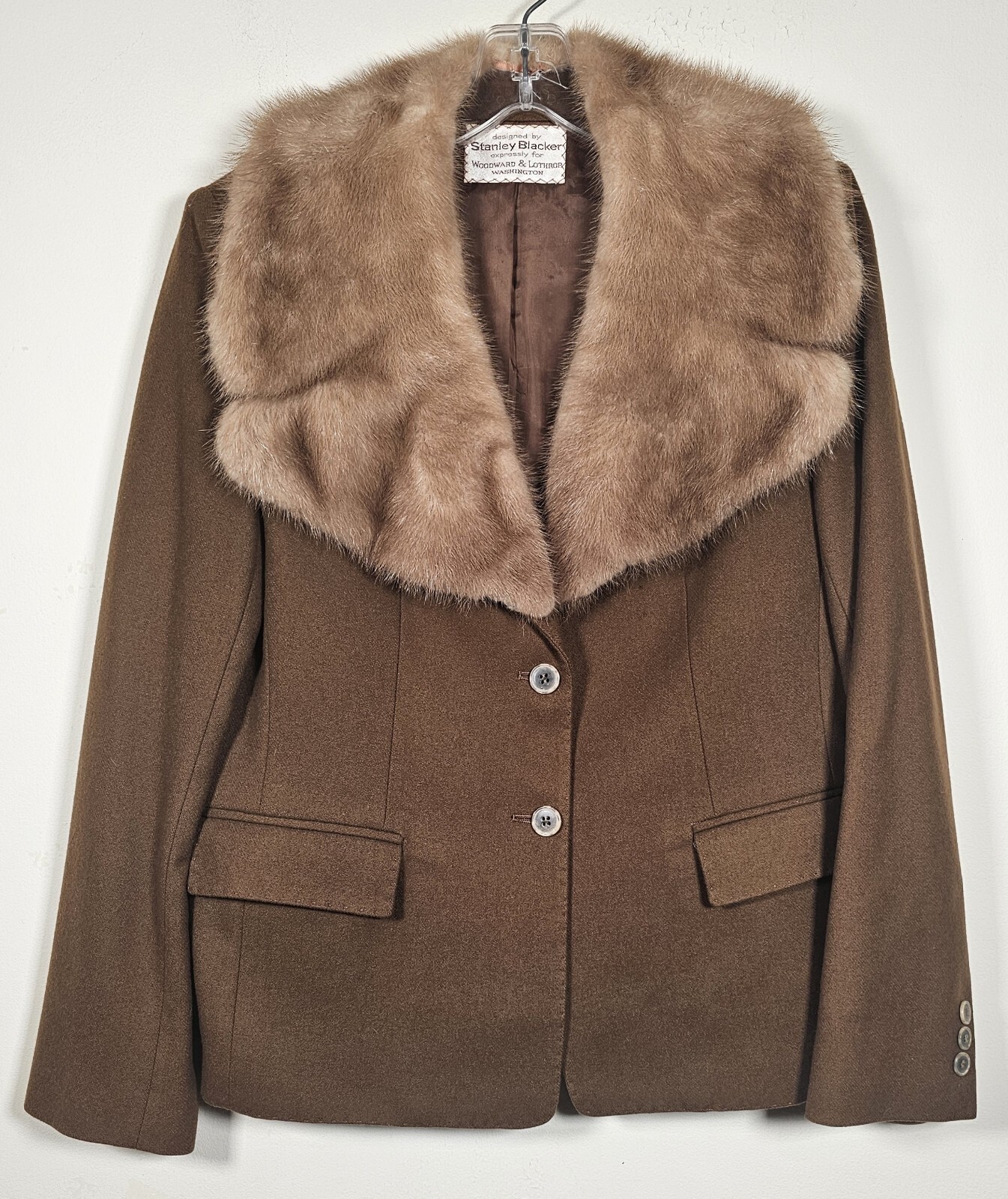 Stanley Blacker Classic Blazer Women’s Wool Jacket with Fur Collar Brown Vintage
