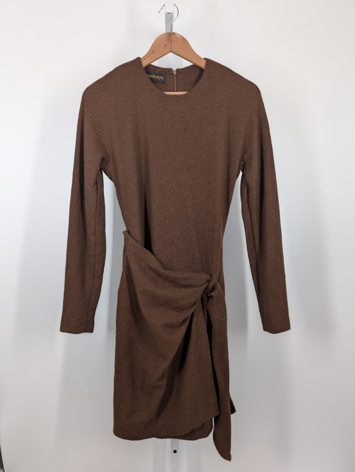 Donna Karan Vtg 80s 90s Alpaca Wrap Apron Knot Tie Dress Collection Runway
