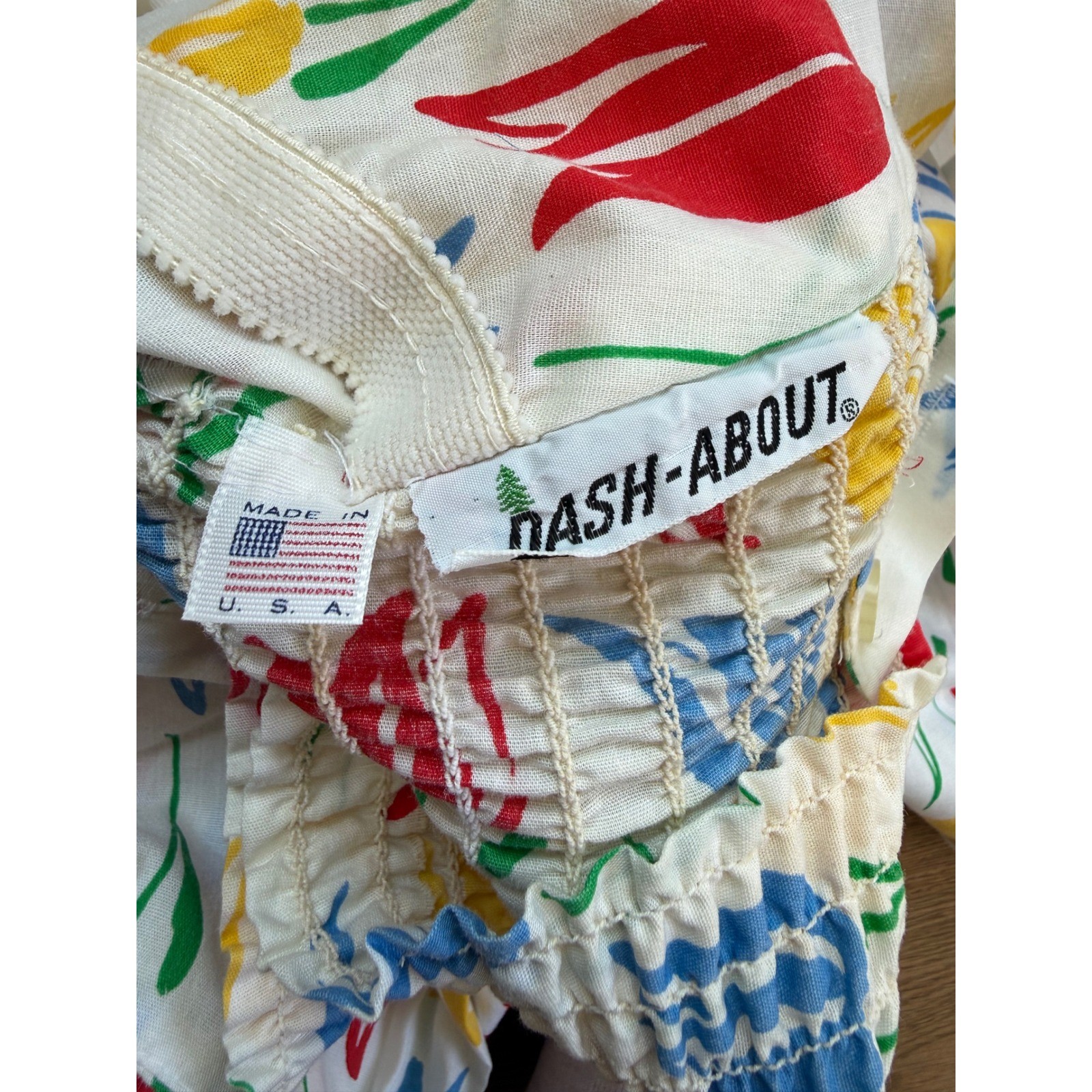 Vintage Dash-About Tulip Floral Sundress White Red Blue Yellow Midi Smocked Back