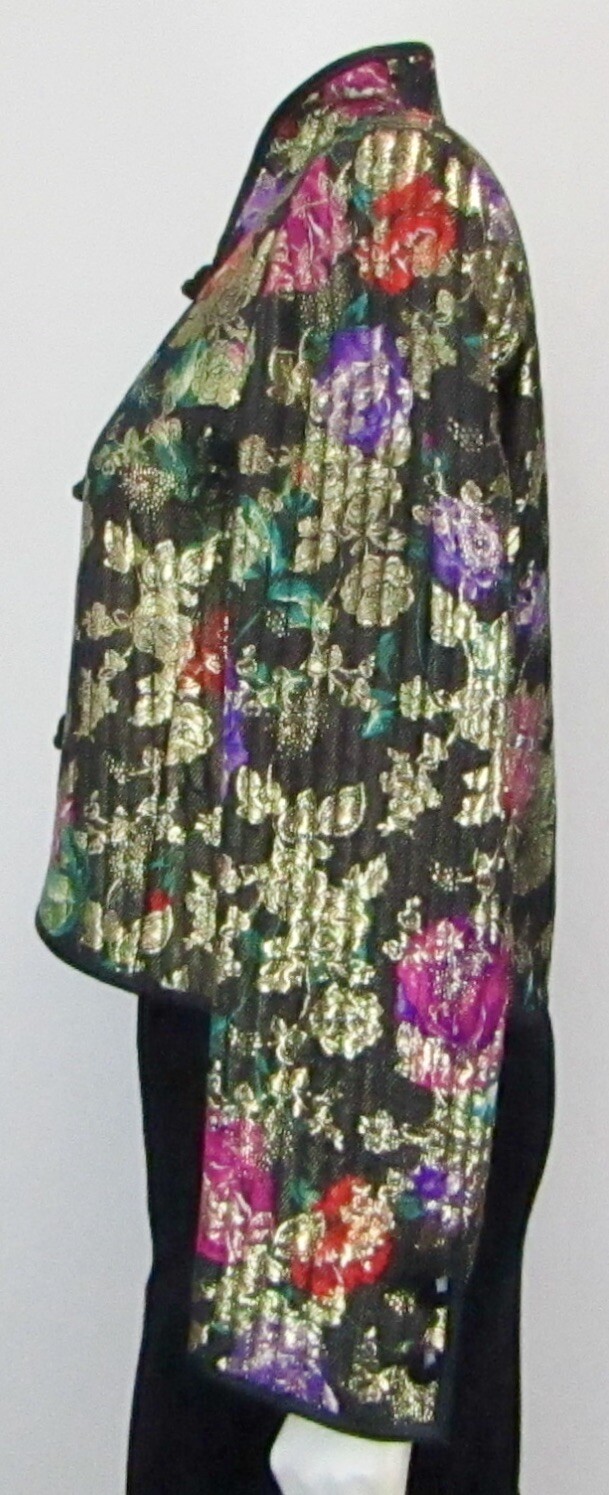 VALENTINO NIGHT Black Floral Multi-color Silk Jacket 8 1980’s VINTAGE