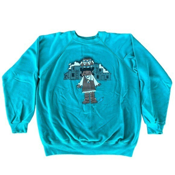 VTG Hanes 50/50 Pueblo Native American Sweatshirt Large Studded Southwest USA