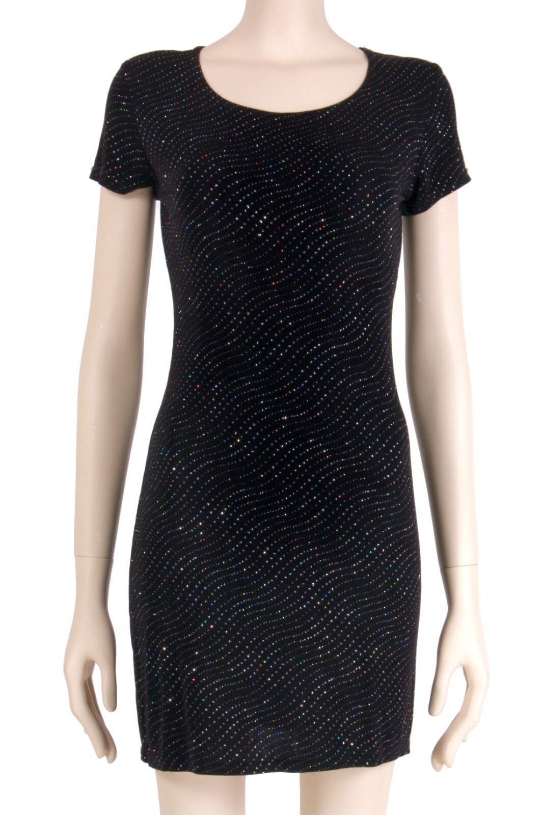 S Vintage 1990s ULTIMATE Blues Black Rainbow Glitter Mini Party Dress 80s 90s