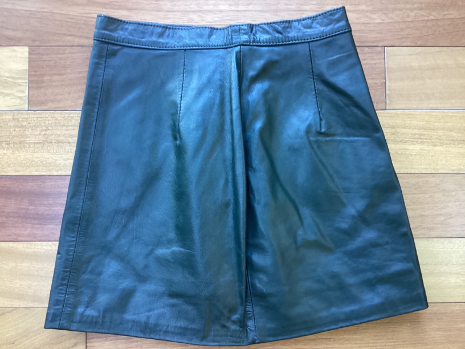 Vintage 90s Comint Very Deep Green Leather Side Zip Miniskirt Sz 7/8