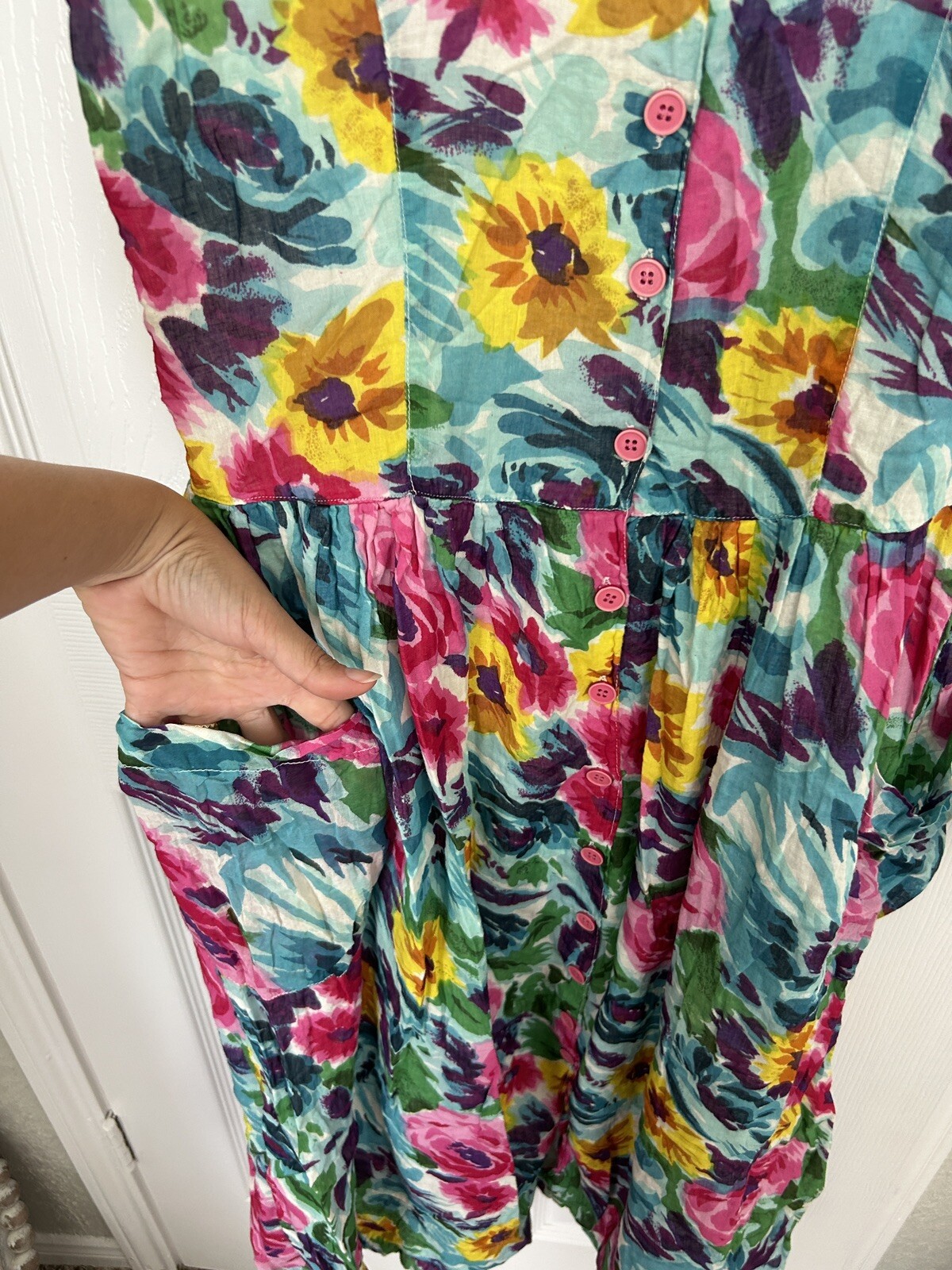 VTG Jasmine By KVM Boho Cottage 90s Dress Button Front Sleeveless Teacher Sz M