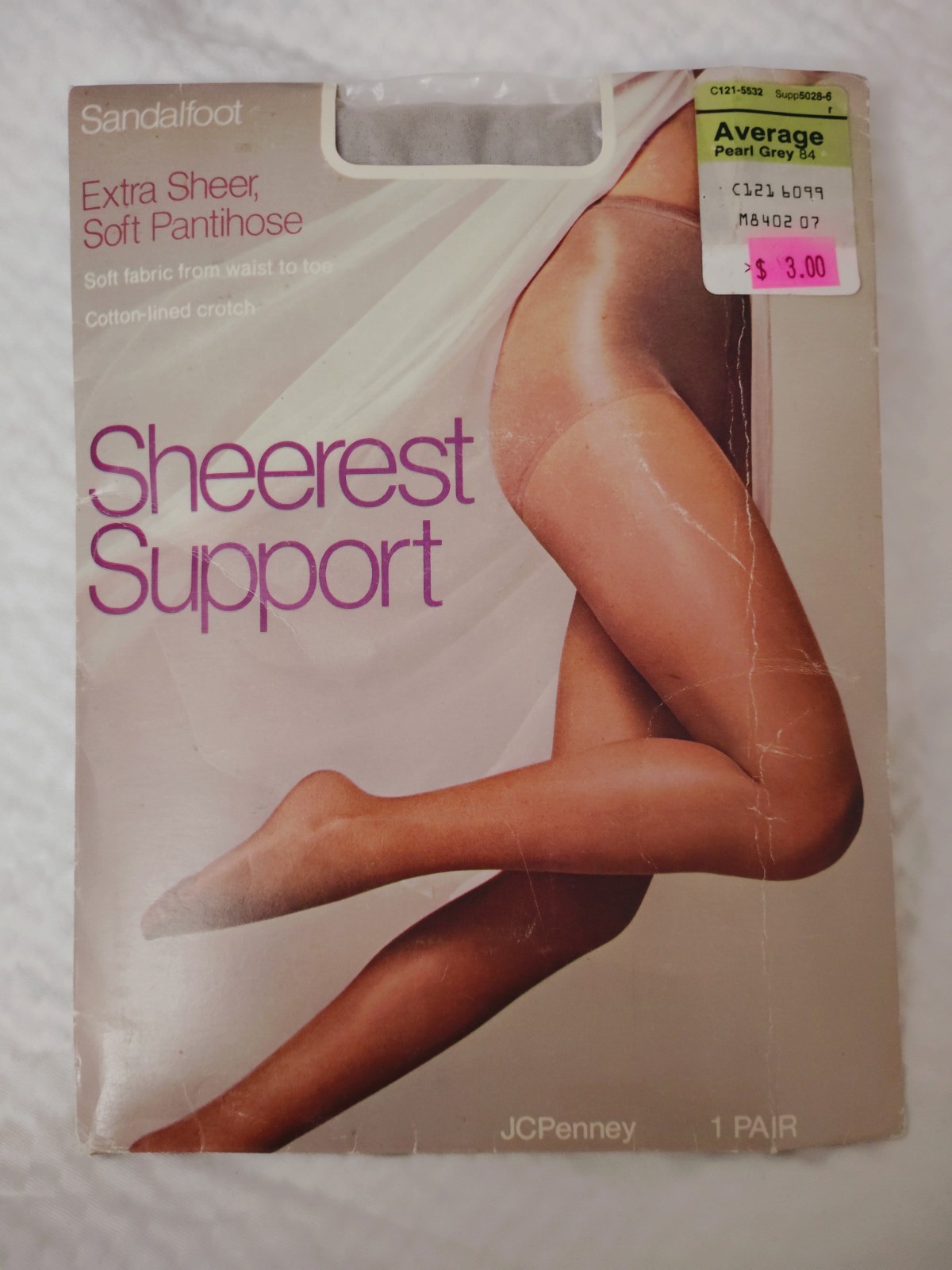 JC Penny Sheerest Support Pantyhose Sandalfoot Size Average Pearl Grey