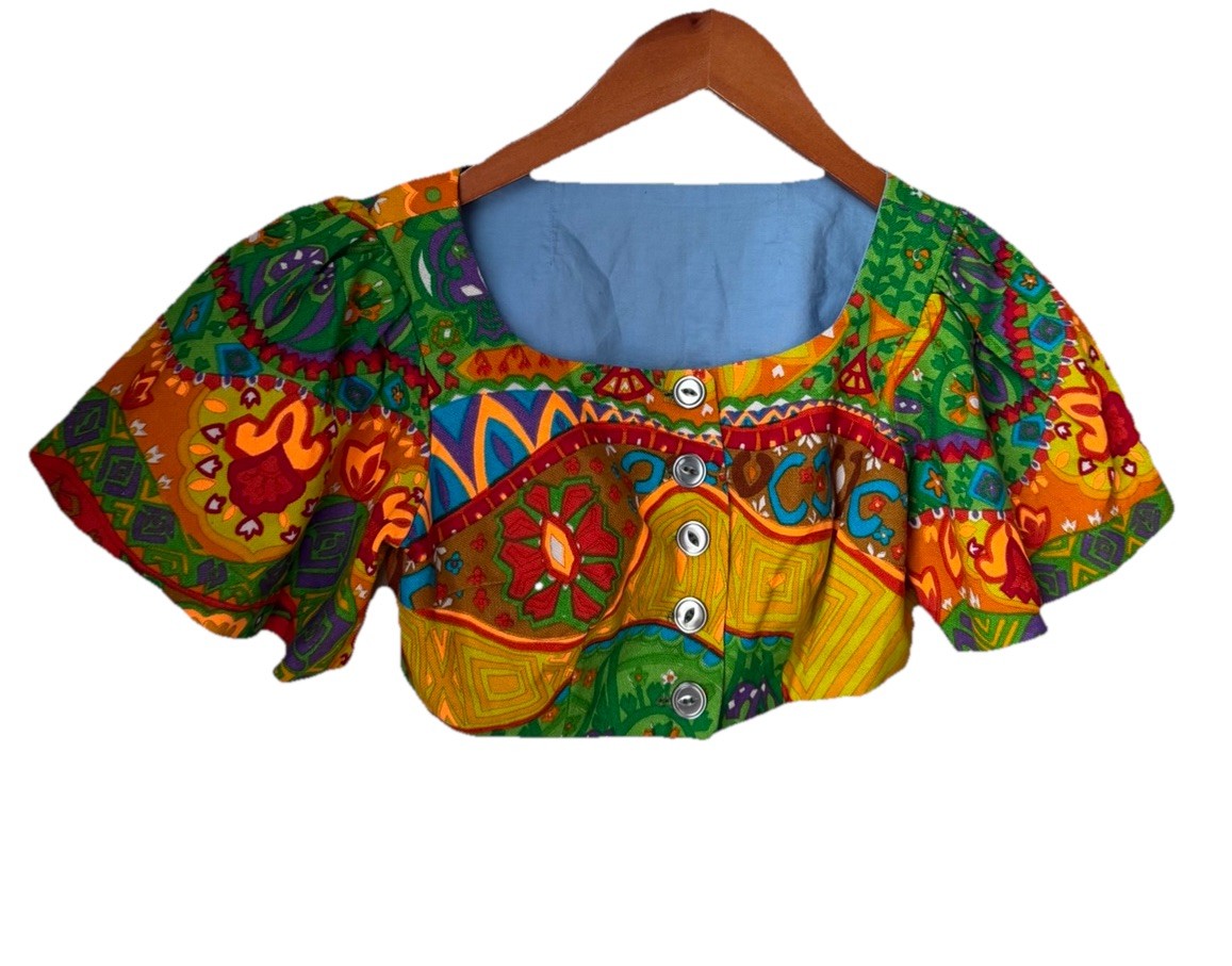 Vintage 70’s Handmade Cropped Pattern Blouse Psychedelic Hippie Festival XS