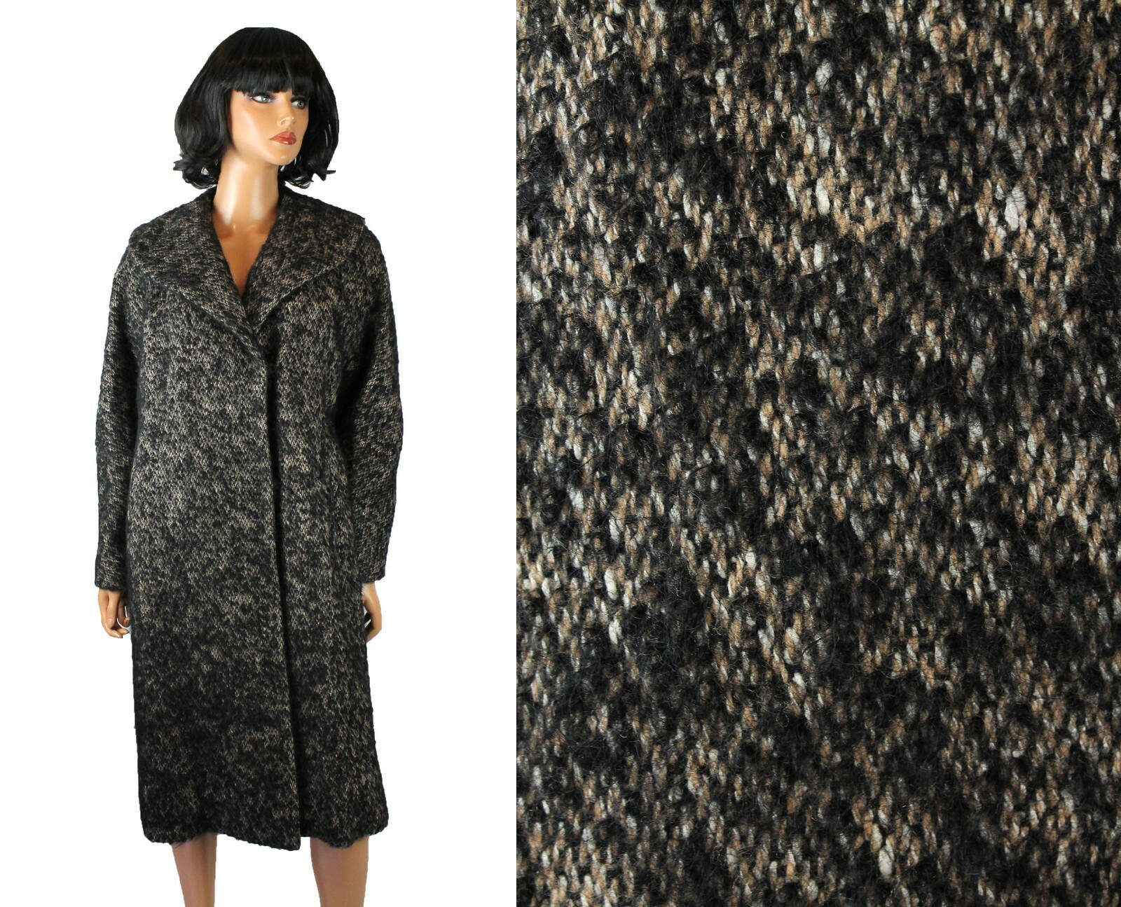 Winter Coat Sz L Vintage 50s Black Brown Shaggy Mohair Wool Jacket Frank Gallant