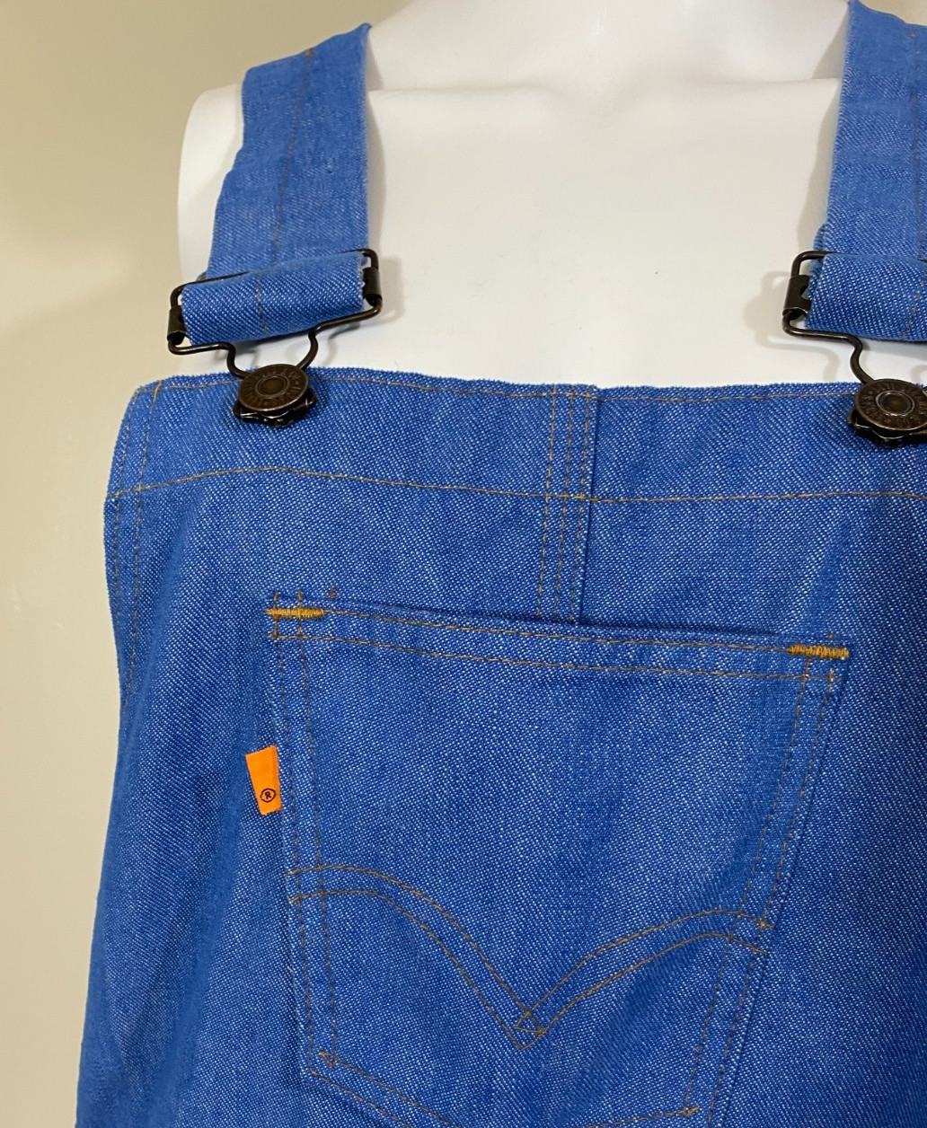 VINTAGE 70s Levis 799 Overalls Double Blank Orange Tab Flare Tags Attached 30×33